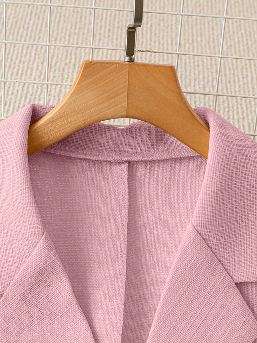 Elegant Short Sleeve Blazer with Faux Pearl and Metal Buttons, French Style Structured Fit for Daily Work, Office, Spring and Summer Looks
