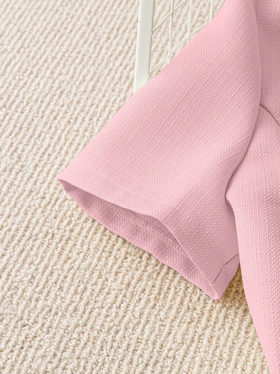 Elegant Short Sleeve Blazer with Faux Pearl and Metal Buttons, French Style Structured Fit for Daily Work, Office, Spring and Summer Looks
