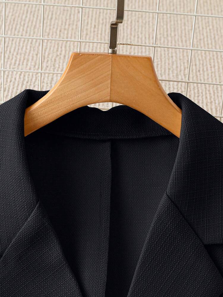 Elegant Short Sleeve Blazer with Faux Pearl and Metal Buttons, French Style Structured Fit for Daily Work, Office, Spring and Summer Looks